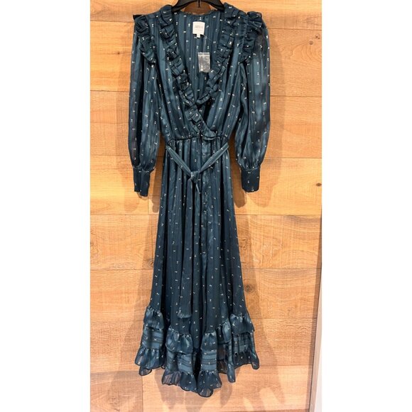 NEW MISA Gabriella Asymmetric Striped Wrap Midi-Dress SIZE XS - Picture 6 of 13